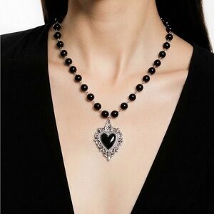 Elegant Black and Silver Heart Pendant Necklace